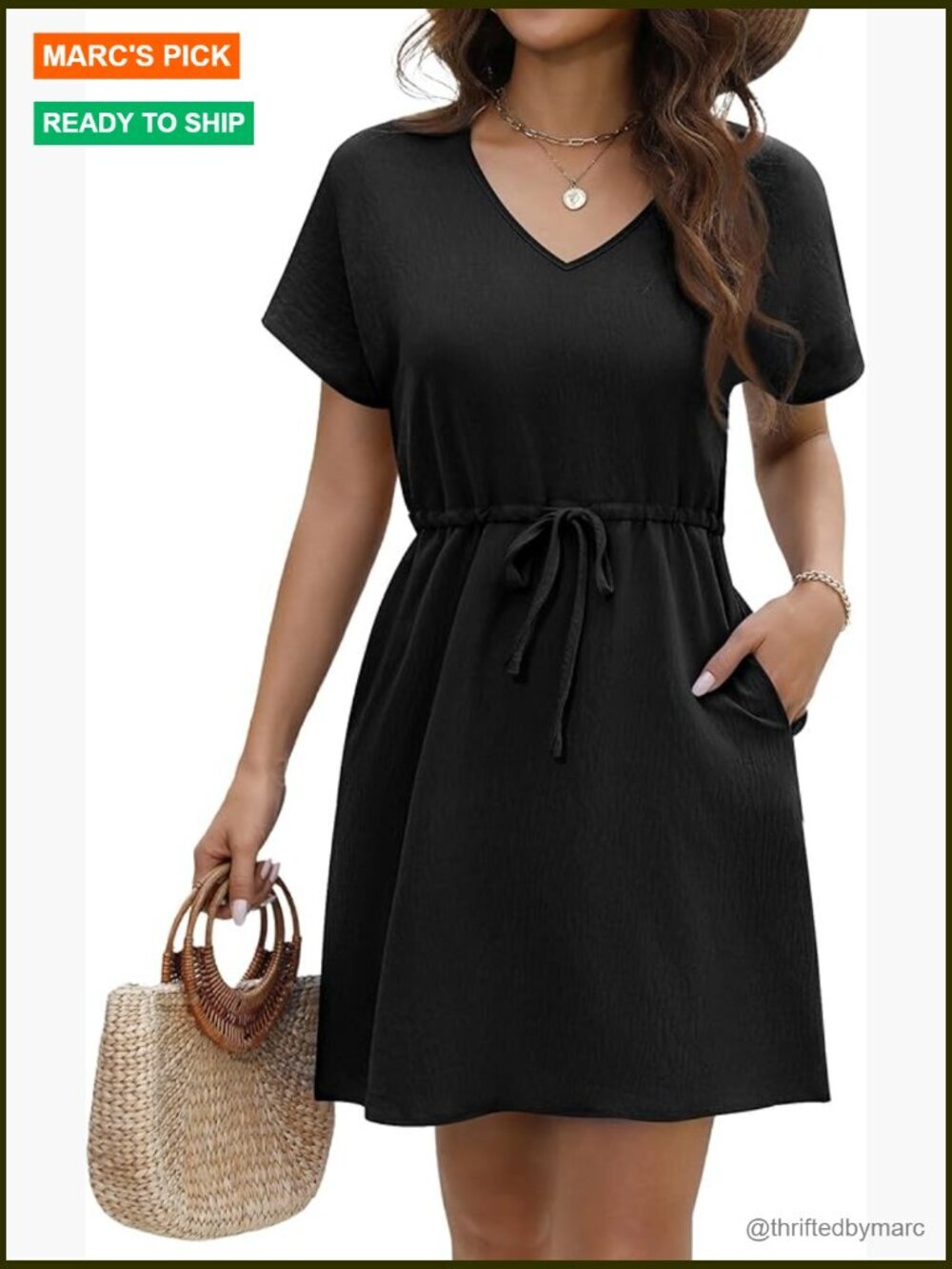 Swimsuit Coverup Short Sleeve Beach Dress with Pockets V-Neck